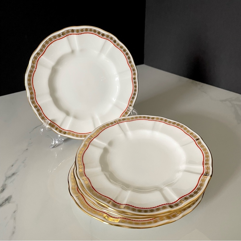SET of 4 Bread Plates - Carlton Red - Royal Crown Derby